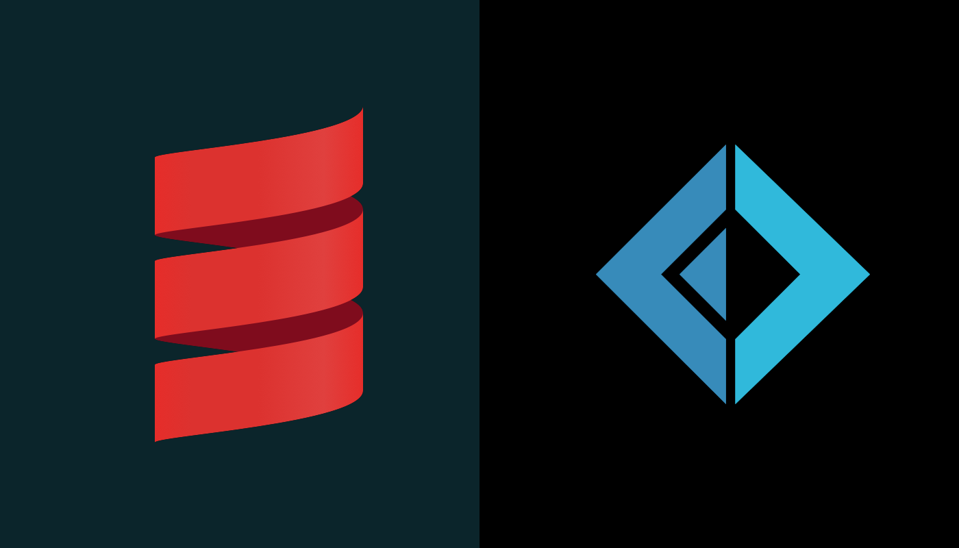Scala log on the left, F# logo on the right.

